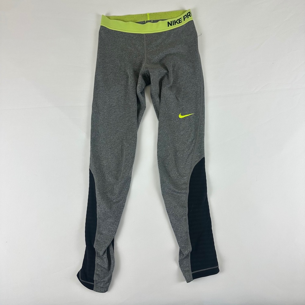 Nike Pro Dri-FIT Women's Training Tights Gray Black Neon Yellow Leggings Size‎ M
